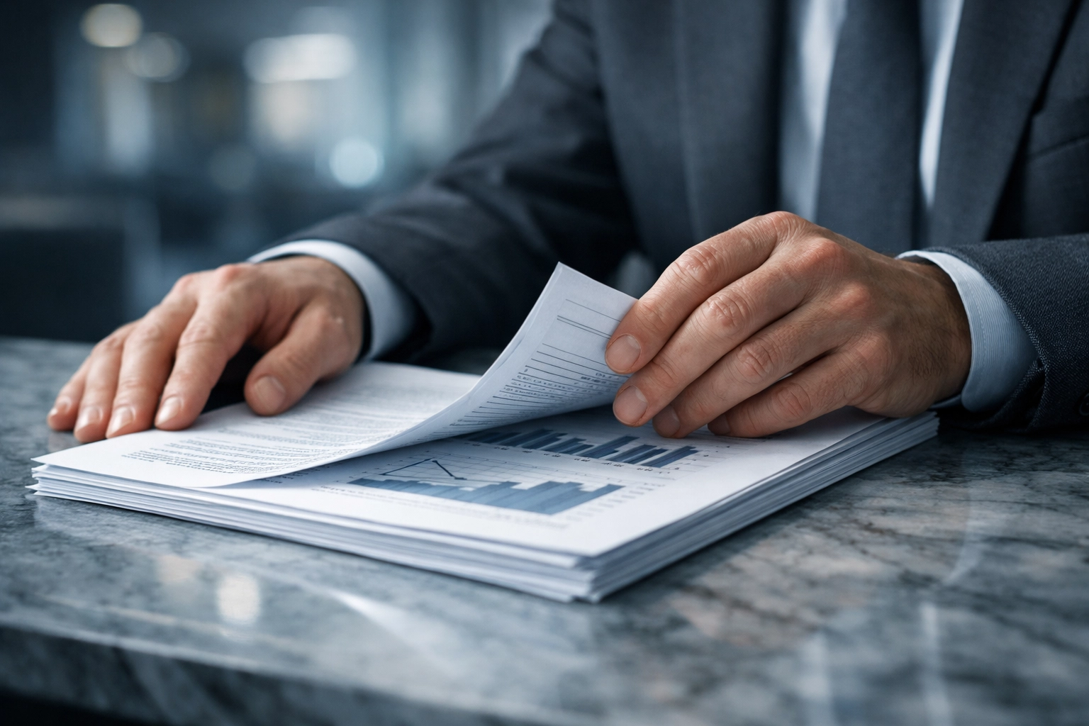 A business professional reviewing a due diligence report during the process to sell a business in North Carolina.