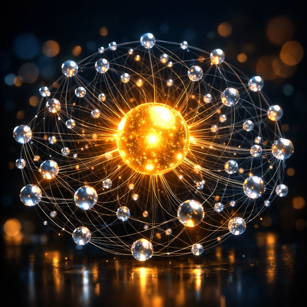 Visualization of a topical authority cluster and knowledge graph connecting pillar content to related sub-topics.