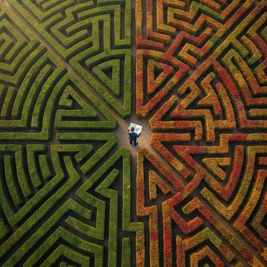 Aerial view of a maze garden illustrating challenges in portfolio diversification during market stress