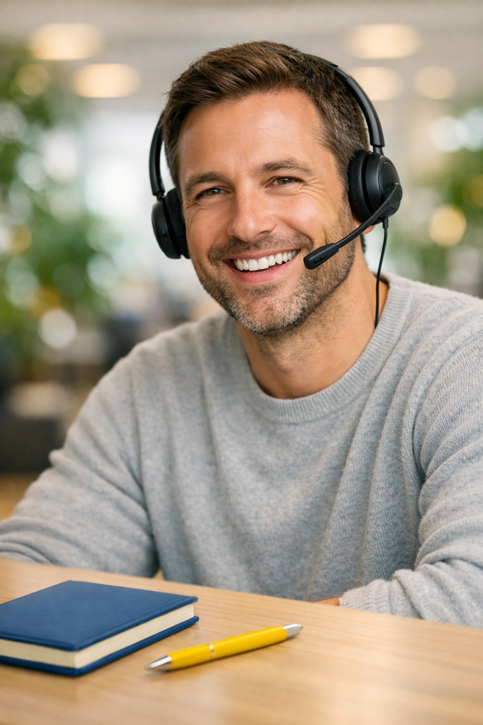 Friendly fundraiser making a data-driven donor call to build stronger nonprofit relationships.