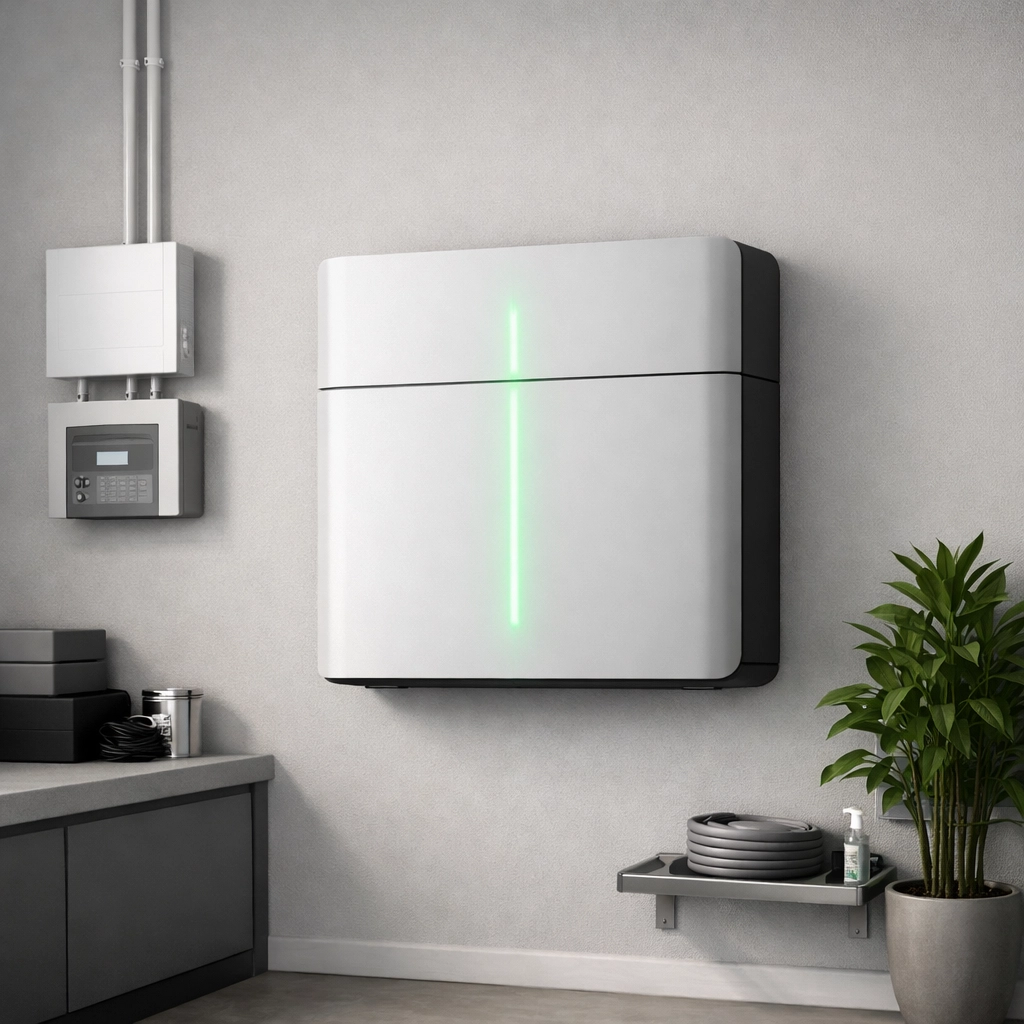 Wall-mounted solar battery storage system installed in a modern home for energy independence.
