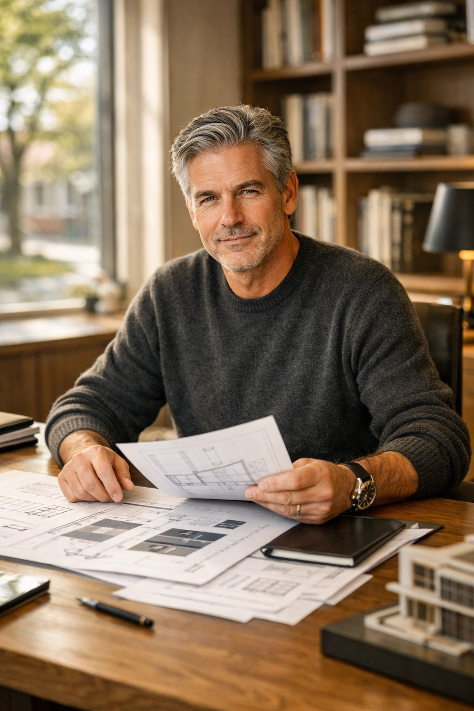 Confident man performing a retirement plan review to protect retirement savings from a market crash. Confident man performing a retirement plan review to protect retirement savings from a market crash.