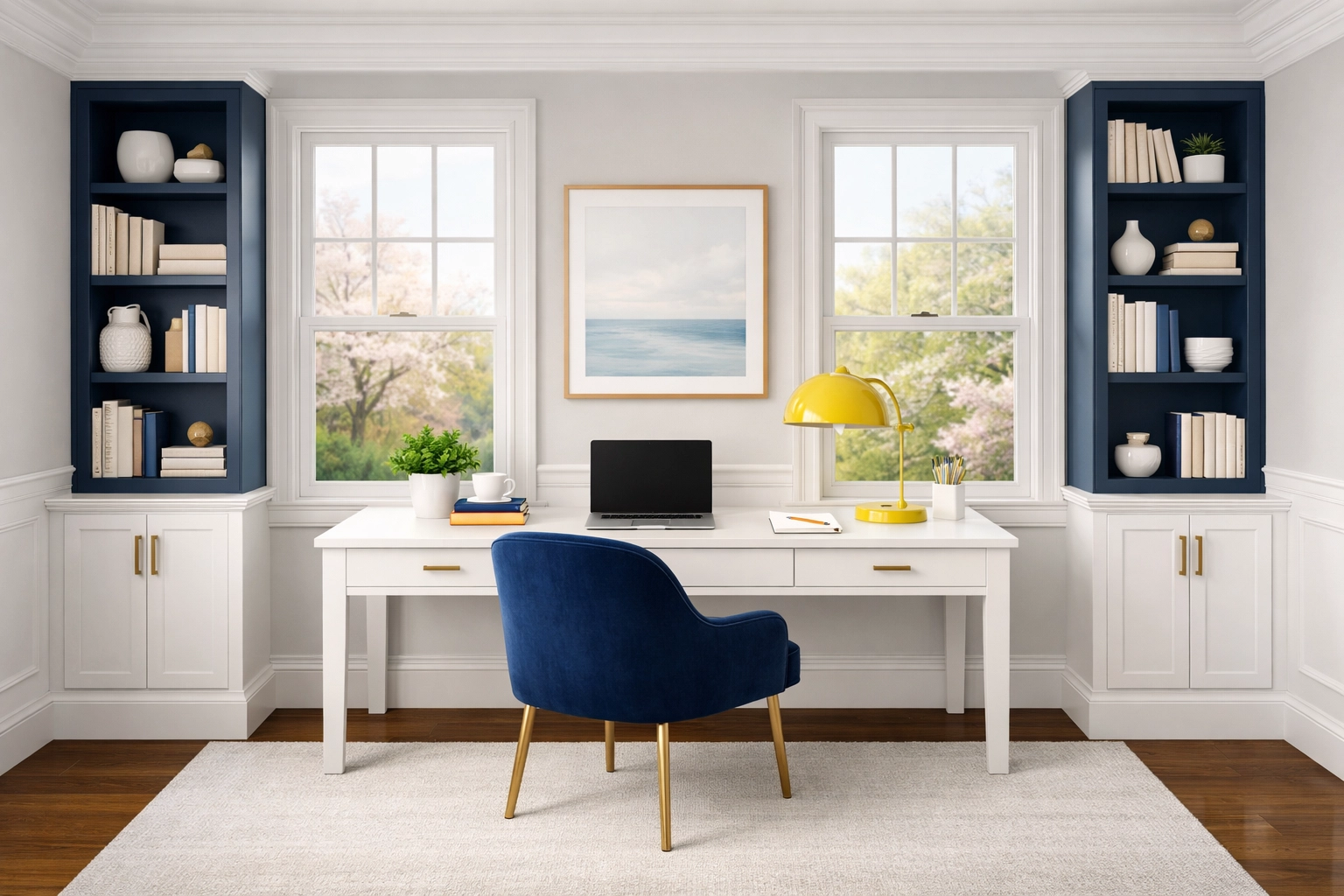 Stress-free organized home office following a professional weekly house cleaning MA service.