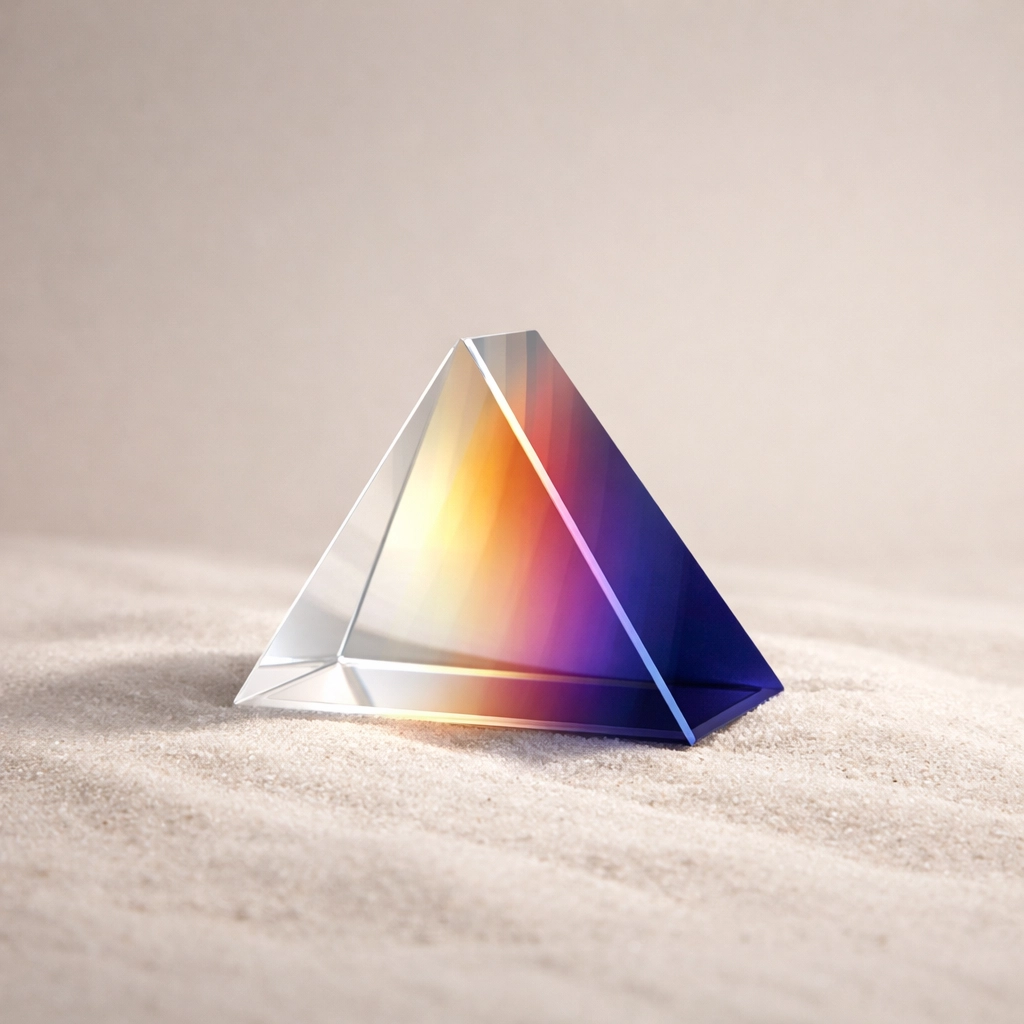 Glass prism on sand illustrating the shift from fight-or-flight to rest for NeuroSomatic Therapy and sleep science.