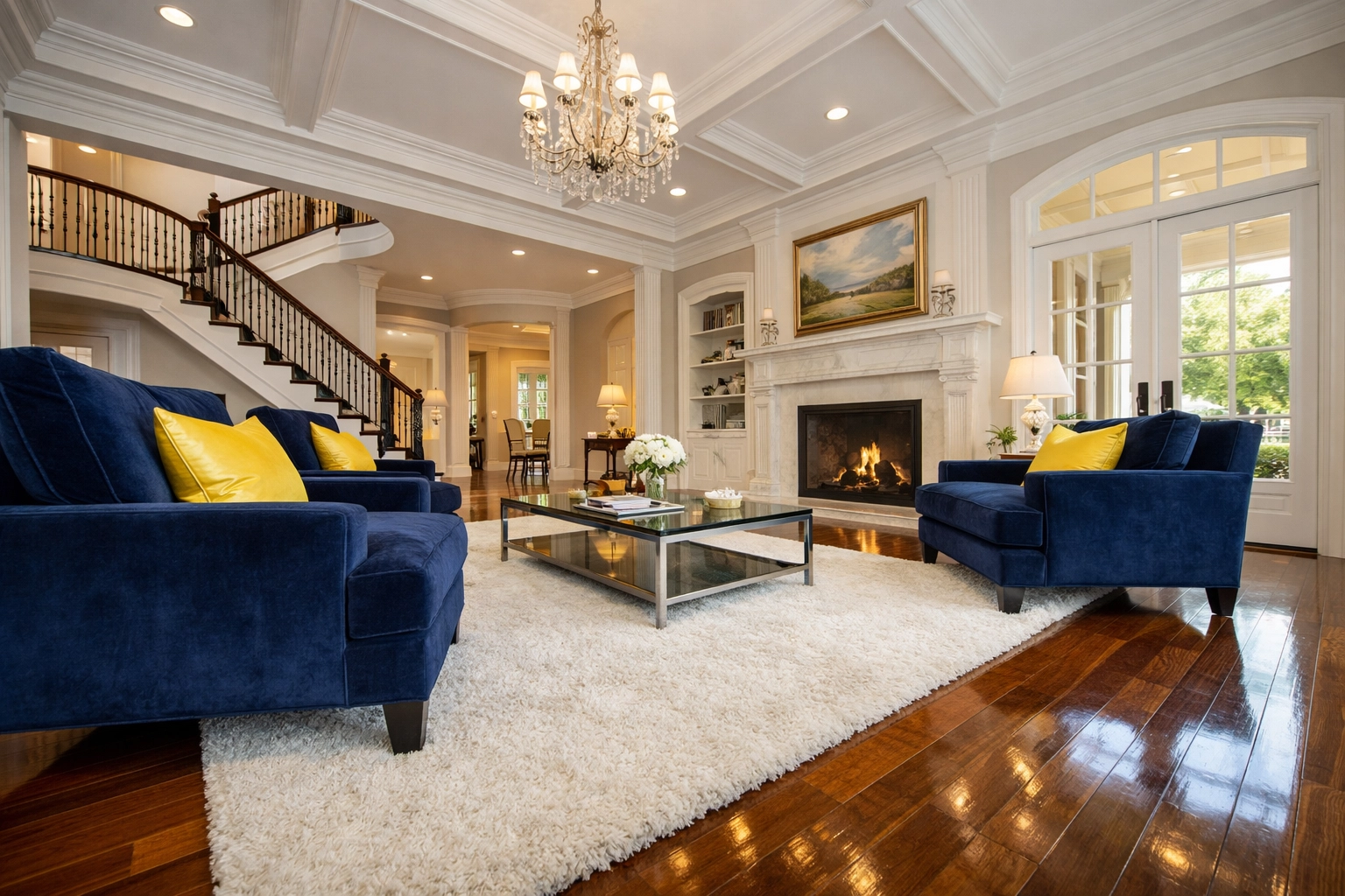Spotless Southborough luxury living room after a professional recurring house cleaning service.