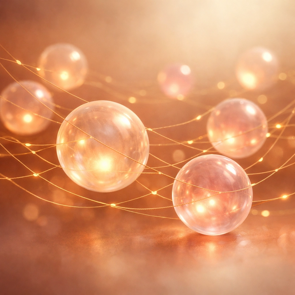 Interconnected glowing orbs representing emotional patterns and core wounds in the Chiron Effect healing process