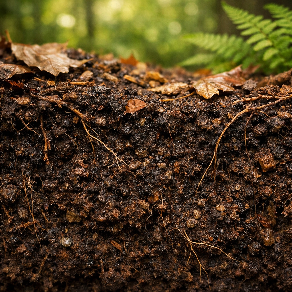 Healthy Michigan topsoil rich in organic matter, illustrating the foundation of sustainable land clearing.