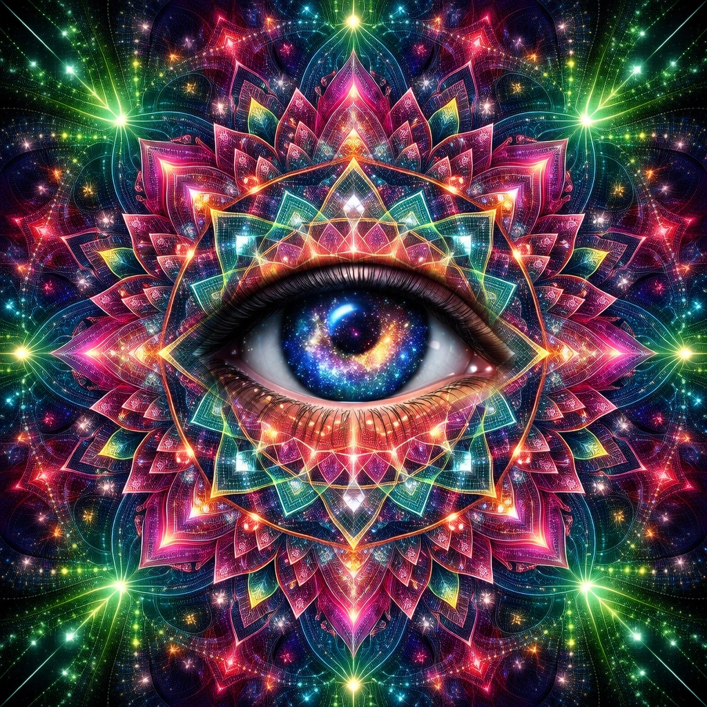 A cosmic eye within a vibrant mandala representing the internal sovereignty and vision of high performing leaders.