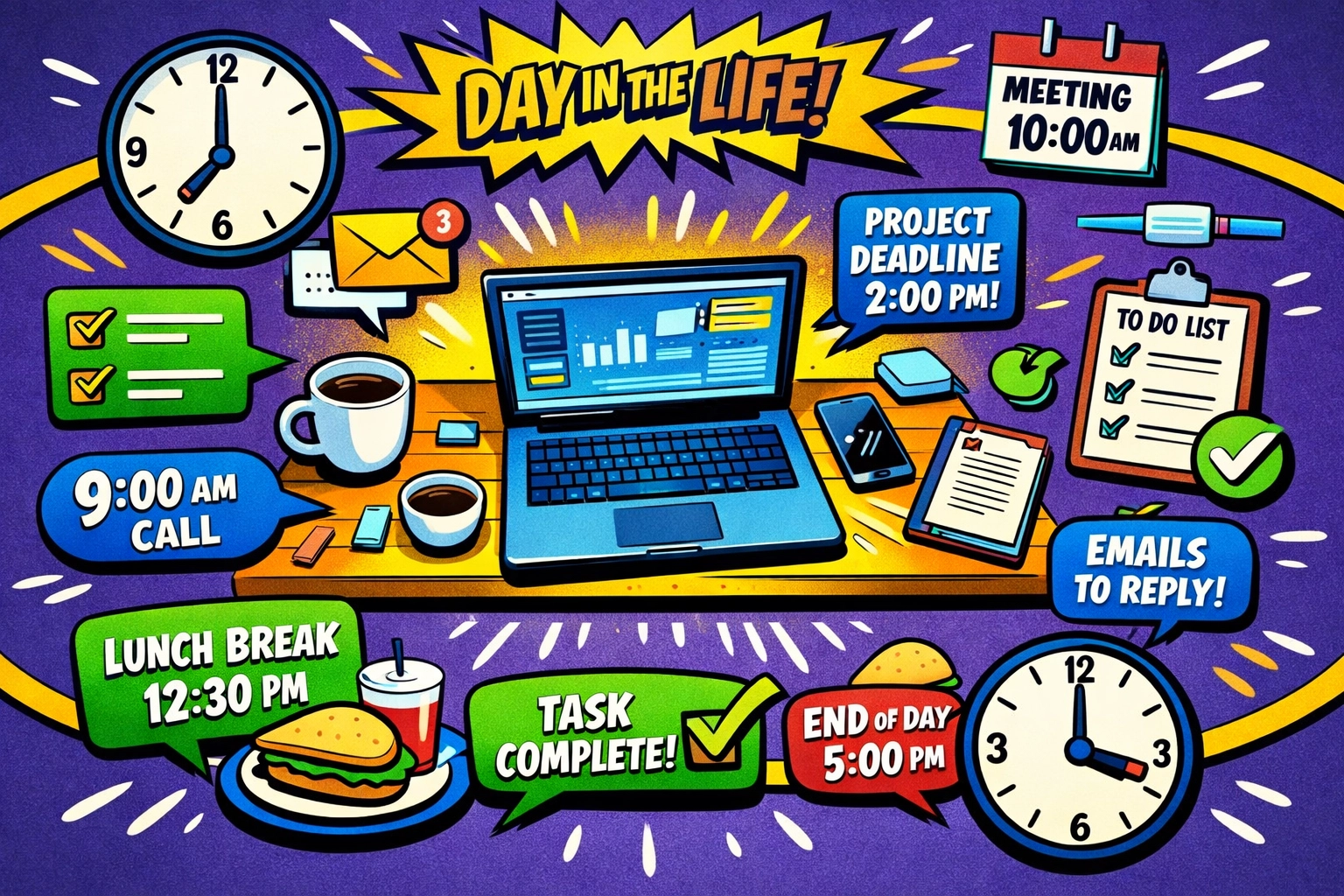 Automated workflow timeline showing AI handling lead generation tasks throughout business day