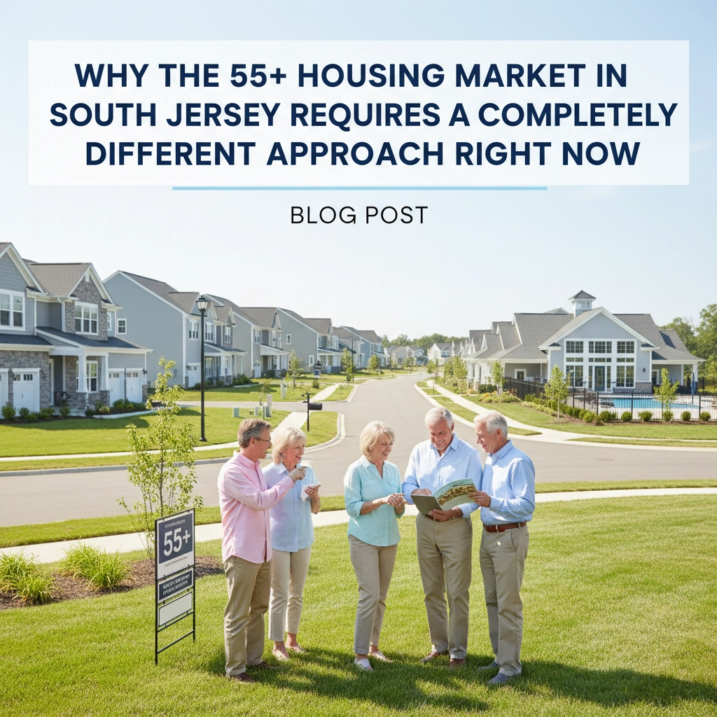 Senior couple discussing home buying in South Jersey's 55+ market Senior couple discussing home buying in South Jersey's 55+ market