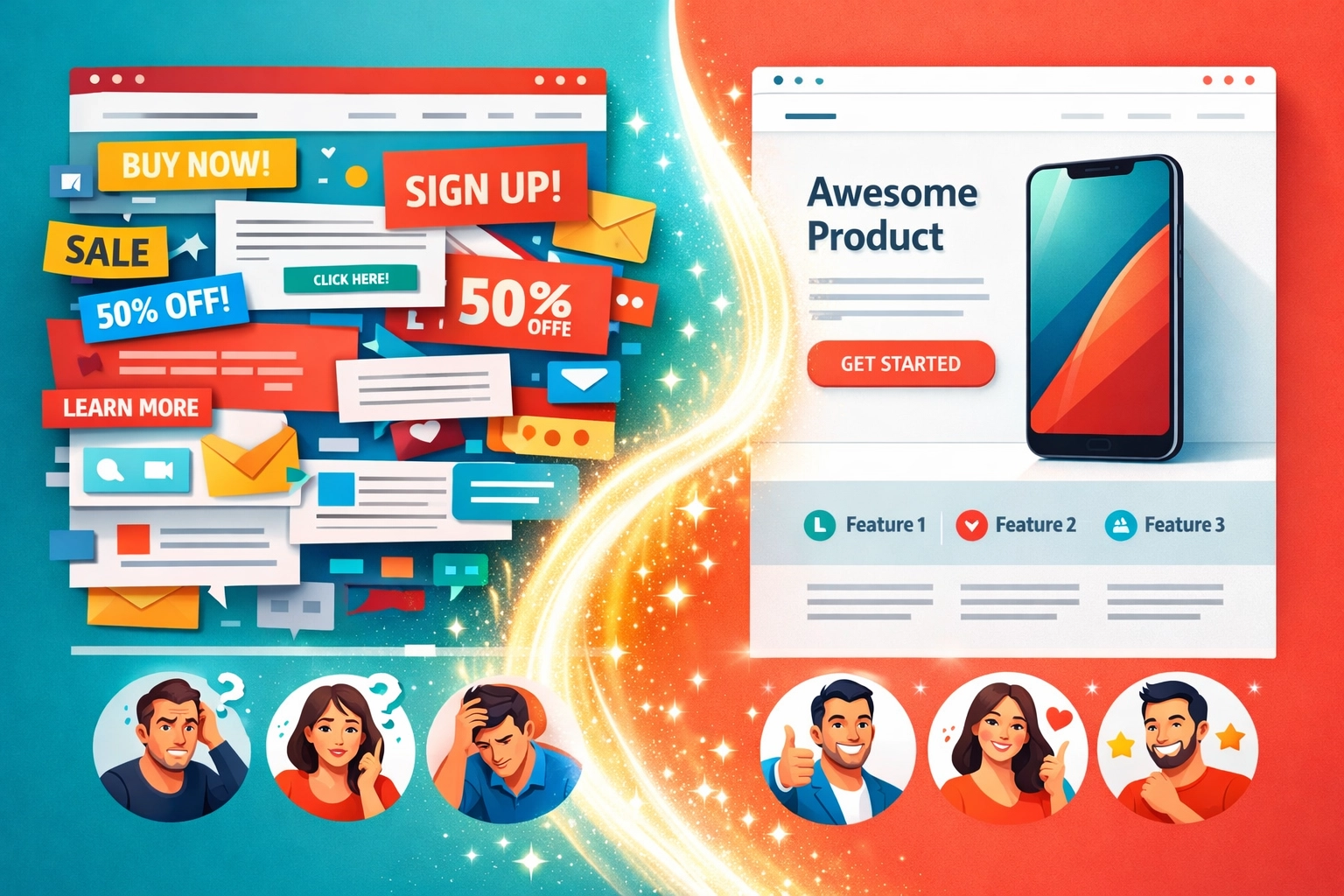 Comparaison landing page mal optimisée versus optimisée pour conversions Pinterest Ads