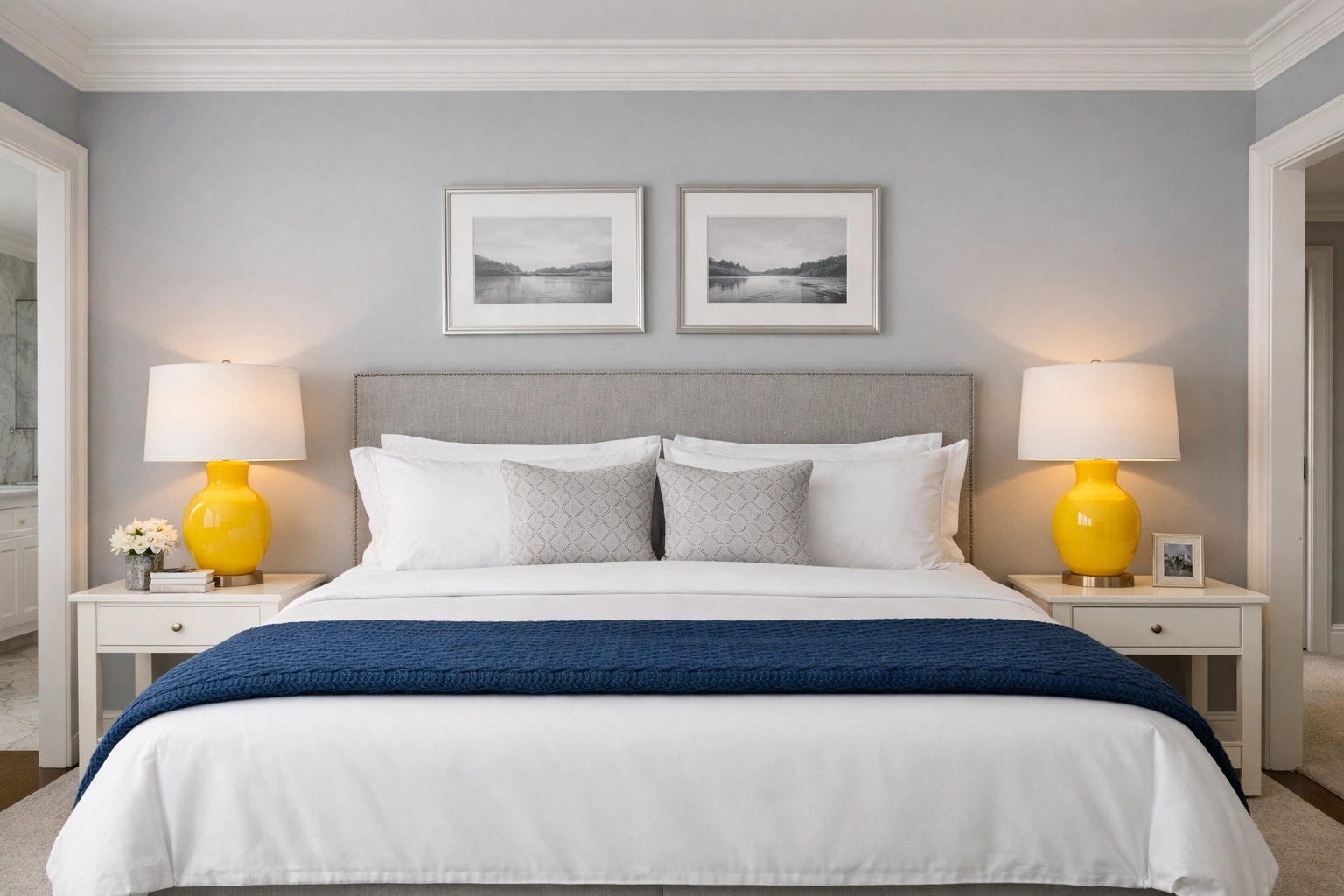 A perfectly organized master bedroom suite after a visit from professional cleaners Needham, showcasing expert home care.