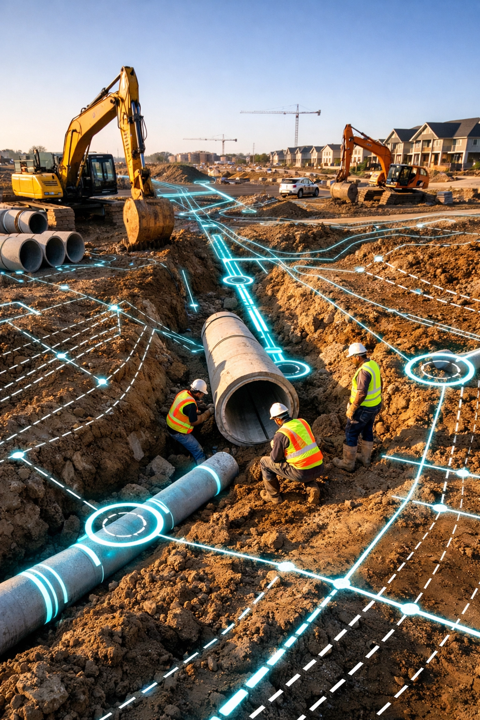 Site grading and servicing construction for a multi-unit residential project in Ontario.