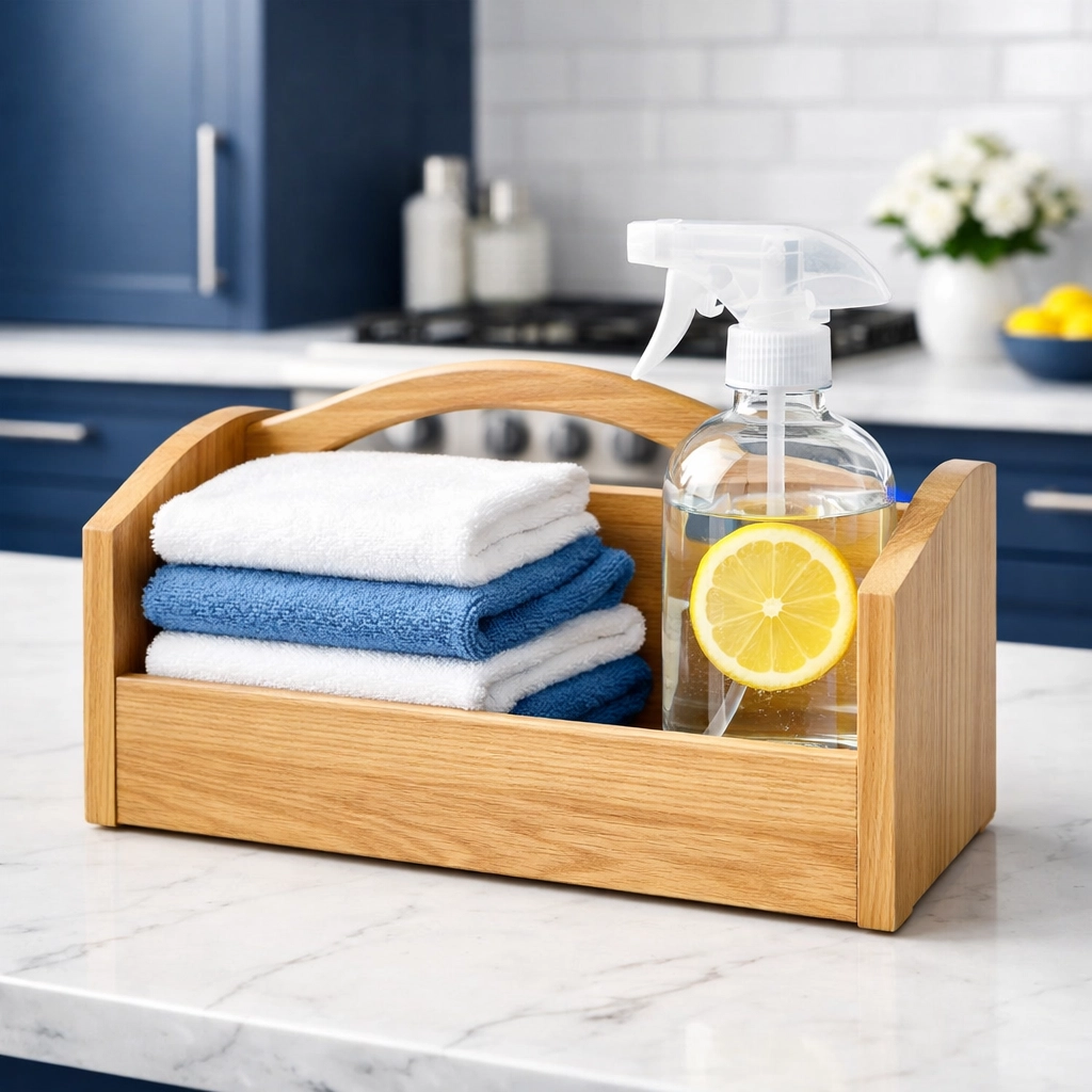 Modern kitchen with move-out cleaning Worcester supplies ready for a professional home turnover.