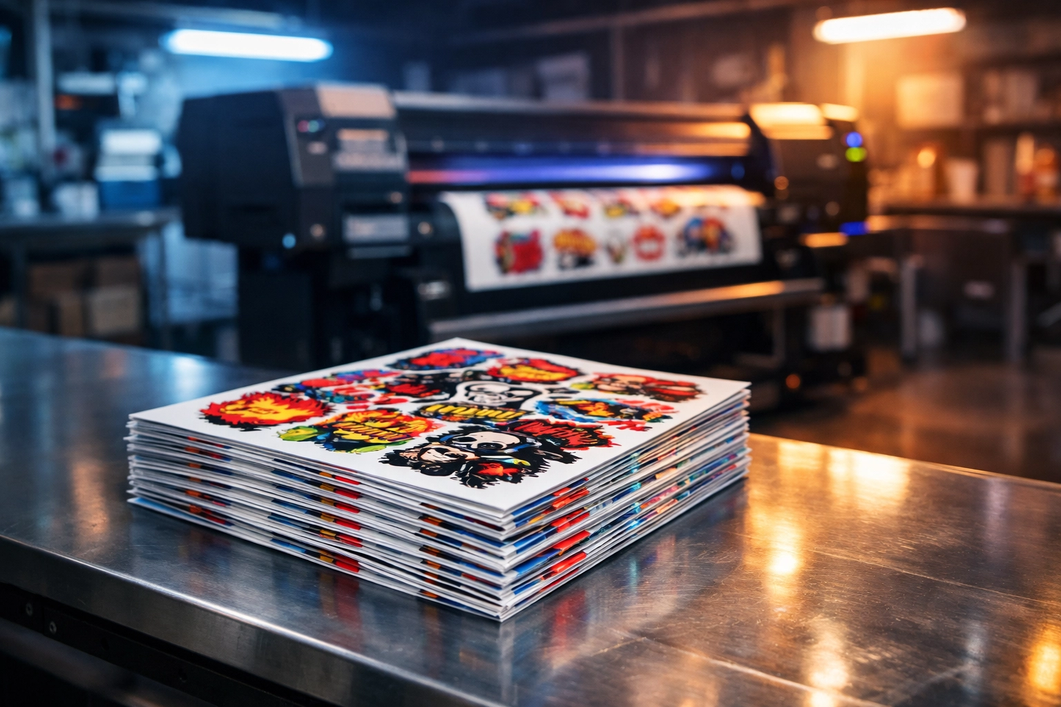 A stack of professional 11x11 custom gang sheets printed and ready for heat pressing onto apparel.