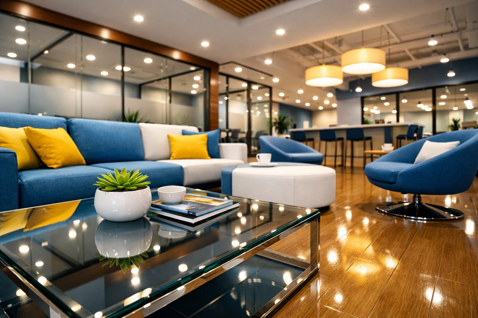 Clean and inviting office lounge showing the high standards of a professional deep cleaning.