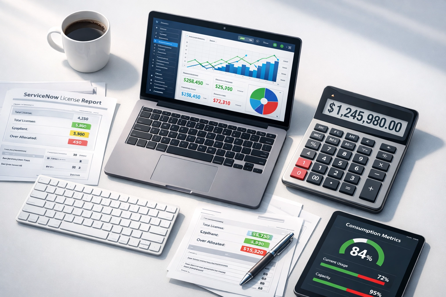 ServiceNow license analytics dashboard showing ROI data and consumption metrics for audit optimization