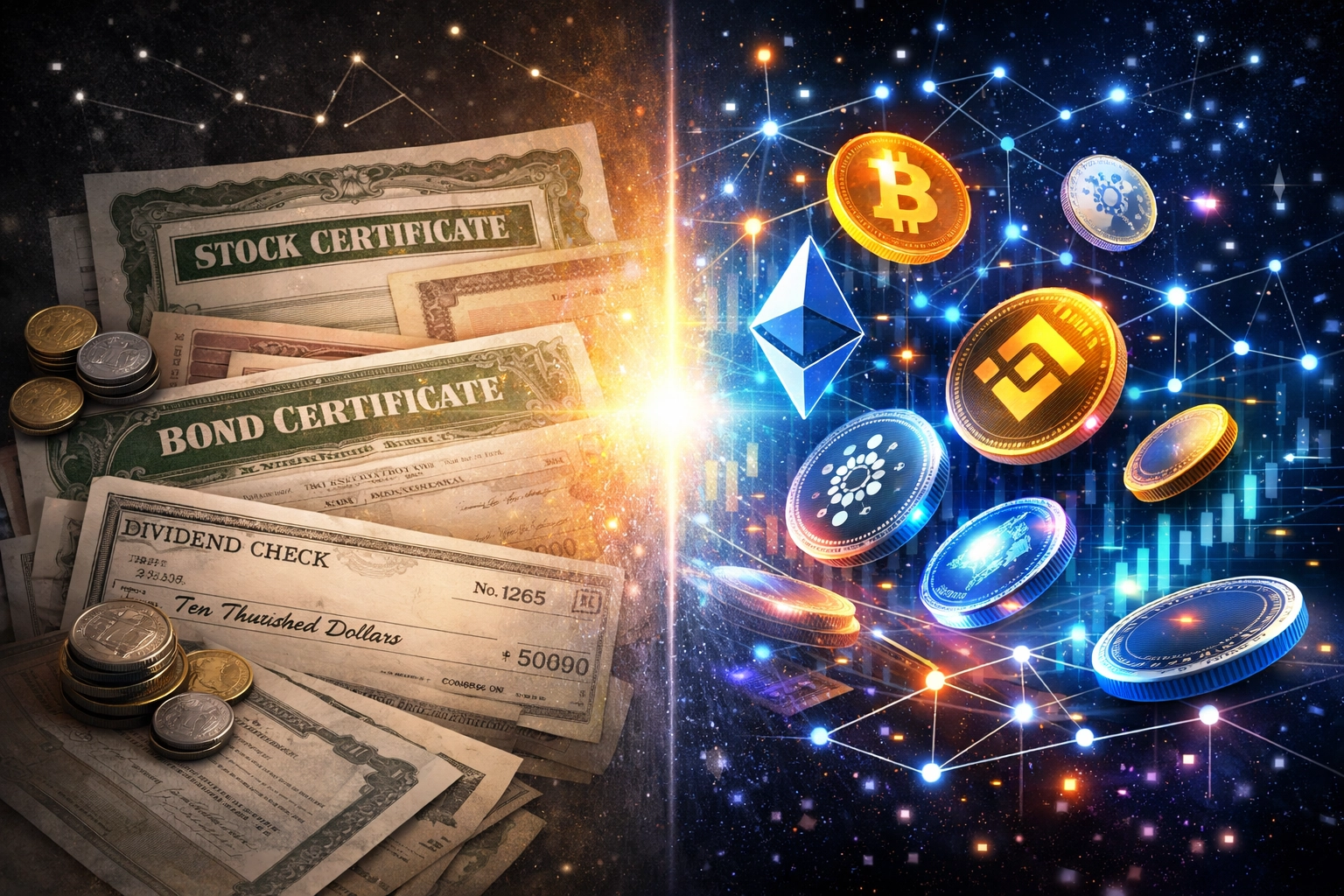 Traditional assets and digital investments blending in modern portfolio strategy