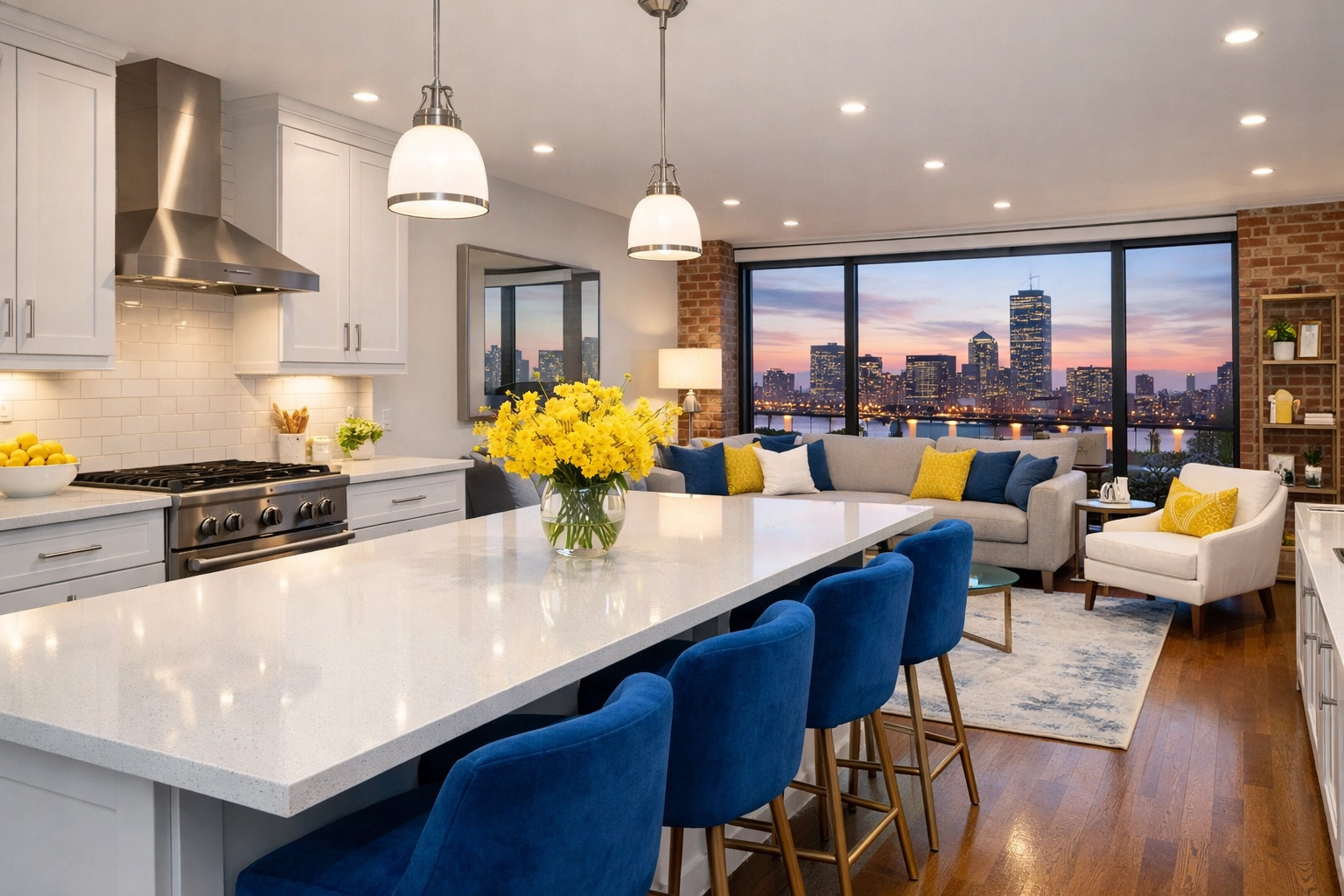 Staged modern kitchen after professional move-in cleaning for a Boston apartment turnover.
