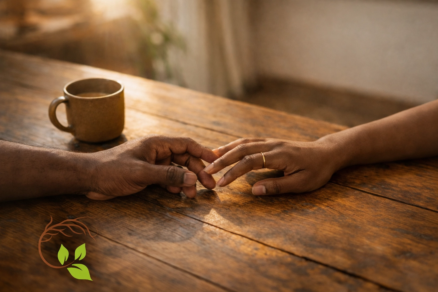 Black couple's hands reaching toward each other representing reconnection and healing in marriage