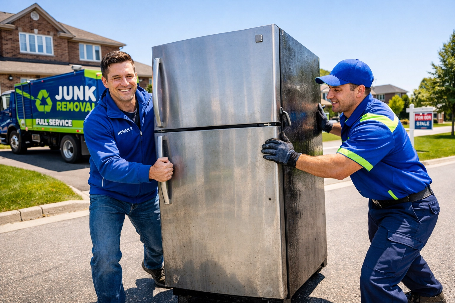 Affordable Appliance Disposal Barrie: We Handle the Heavy Lifting Professional junk removal team performing affordable appliance disposal in a Barrie residential neighborhood.