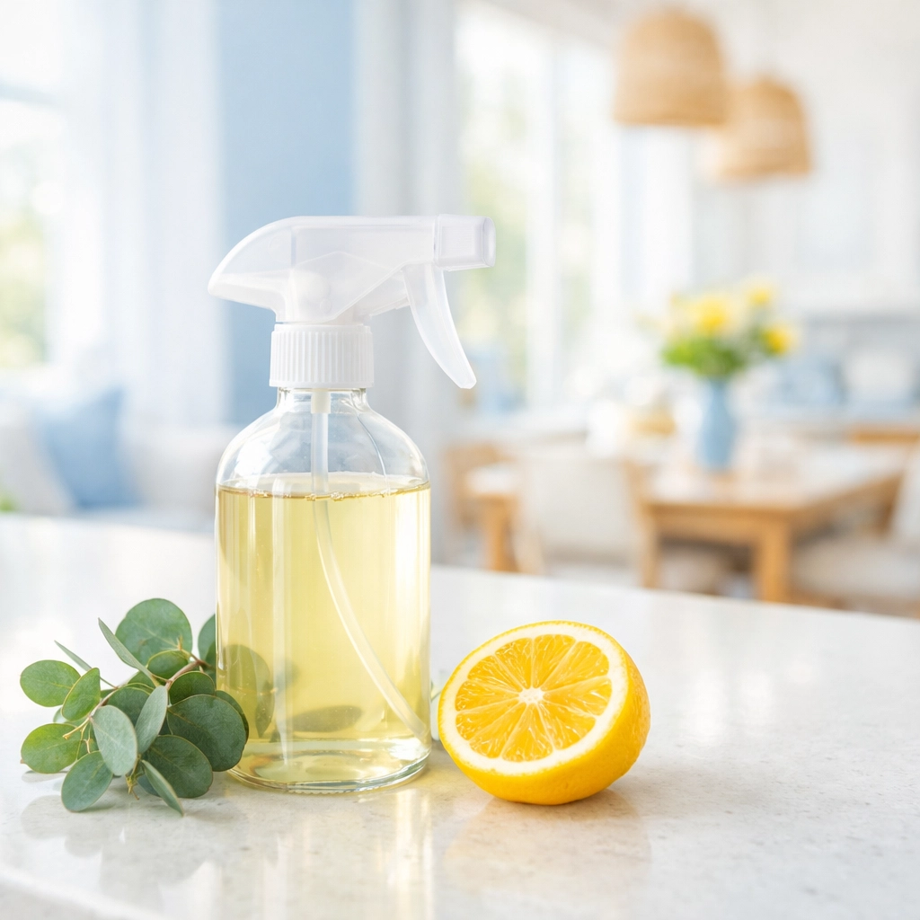 Eco-friendly residential cleaning in Massachusetts using green products in a luxury Dover kitchen.
