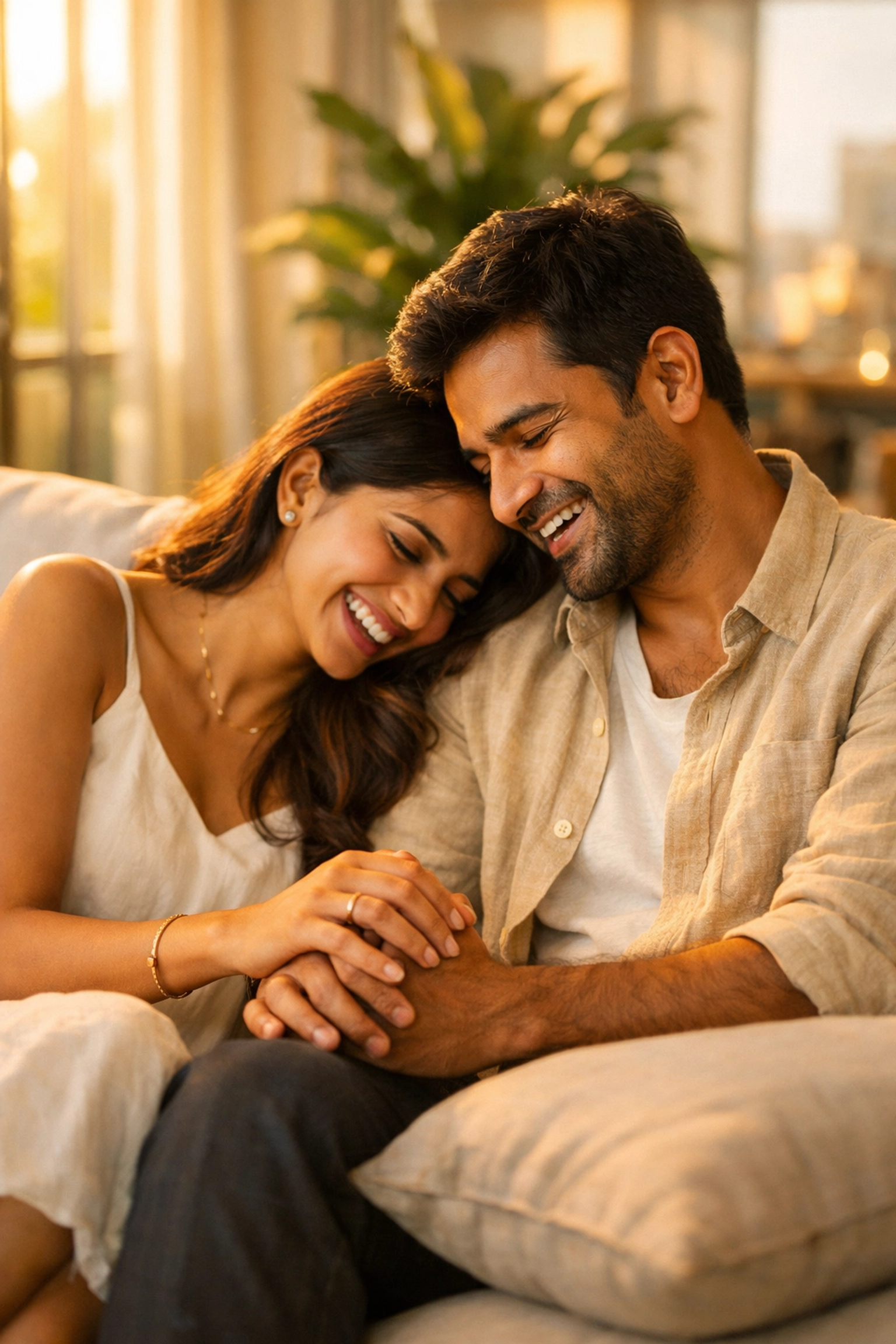 An intimate Indian couple holding hands, illustrating how sexual wellness in India fosters mental peace and connection.