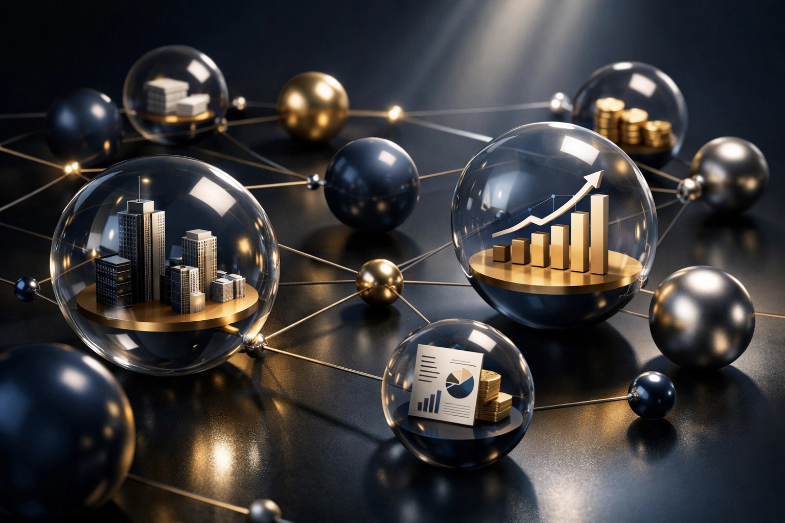 Diversified alternative investment portfolio showing institutional-grade asset connections