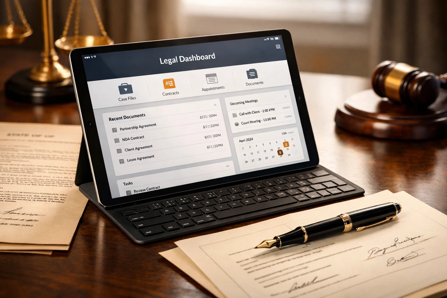 Digital will creation on tablet alongside traditional paper documents for legal signing