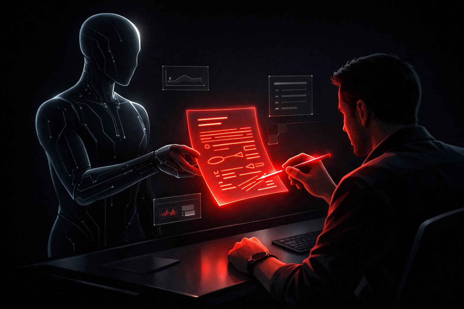 A human editor reviewing and refining an AI-generated document for brand voice and accuracy.