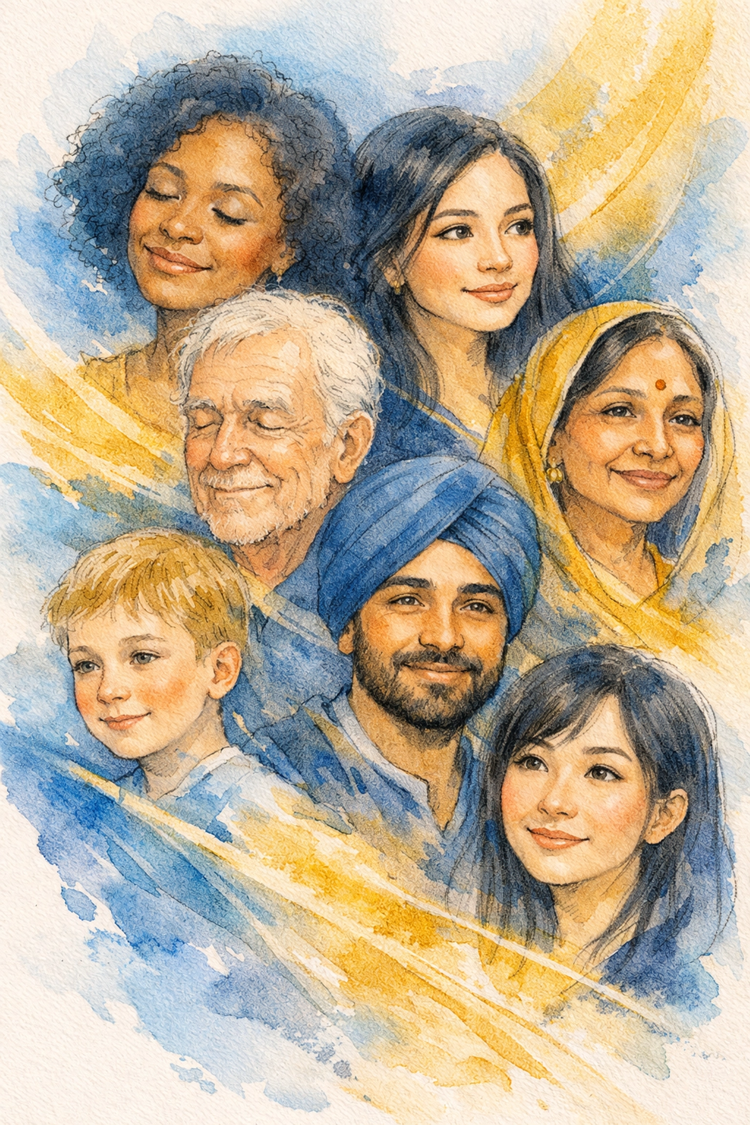 Diverse faces of Christians welcoming all to online church community without barriers