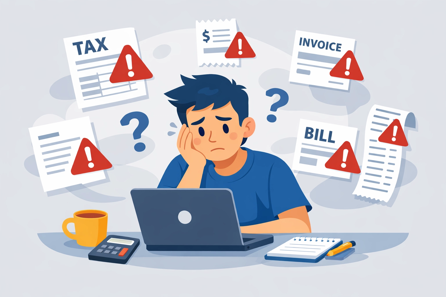 Freelancer reviewing 1099-K forms and tax documents with common filing mistakes