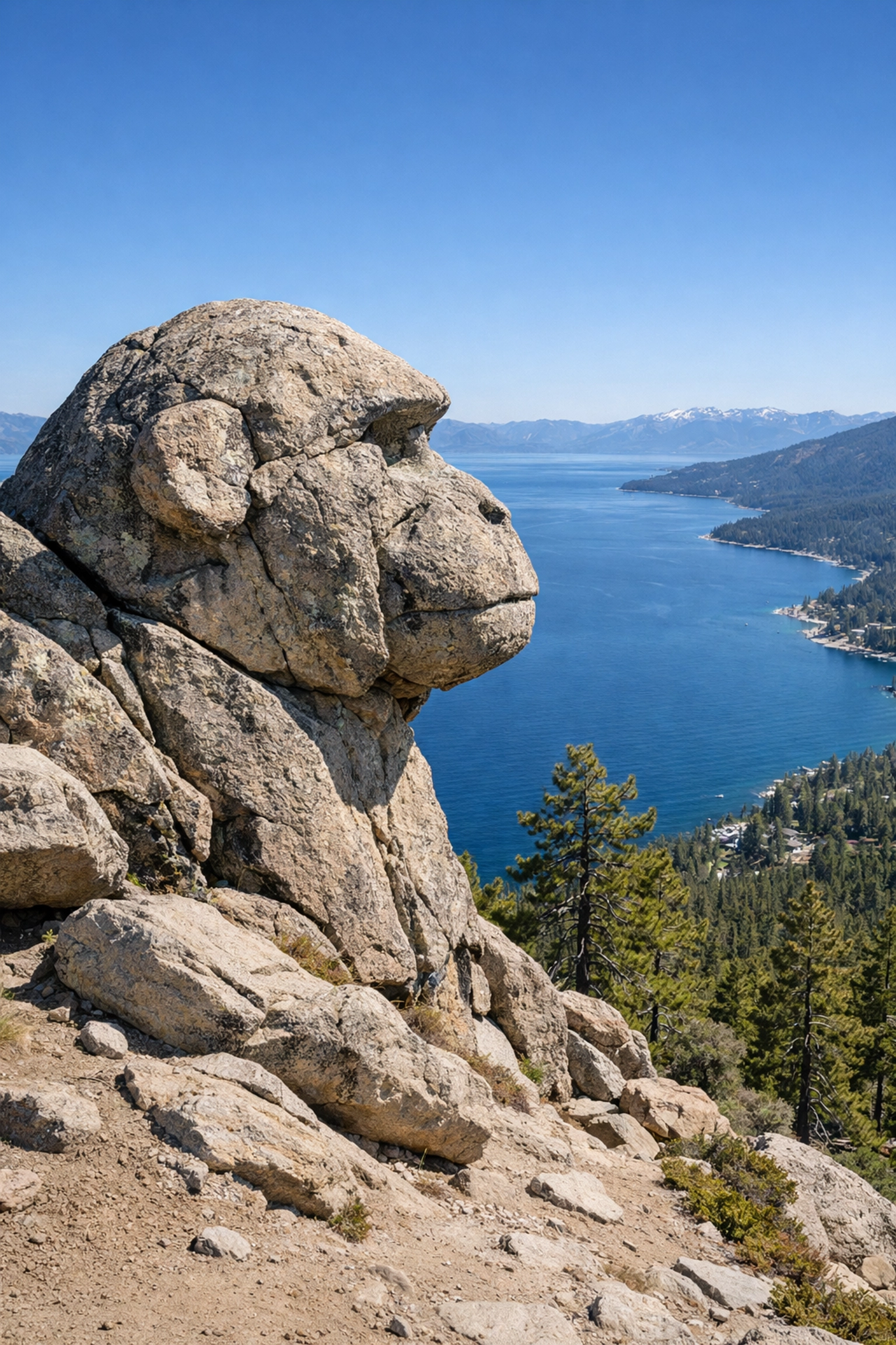 Panoramic view from Monkey Rock on the Flume Trail, among the best photo spots Lake Tahoe offers.
