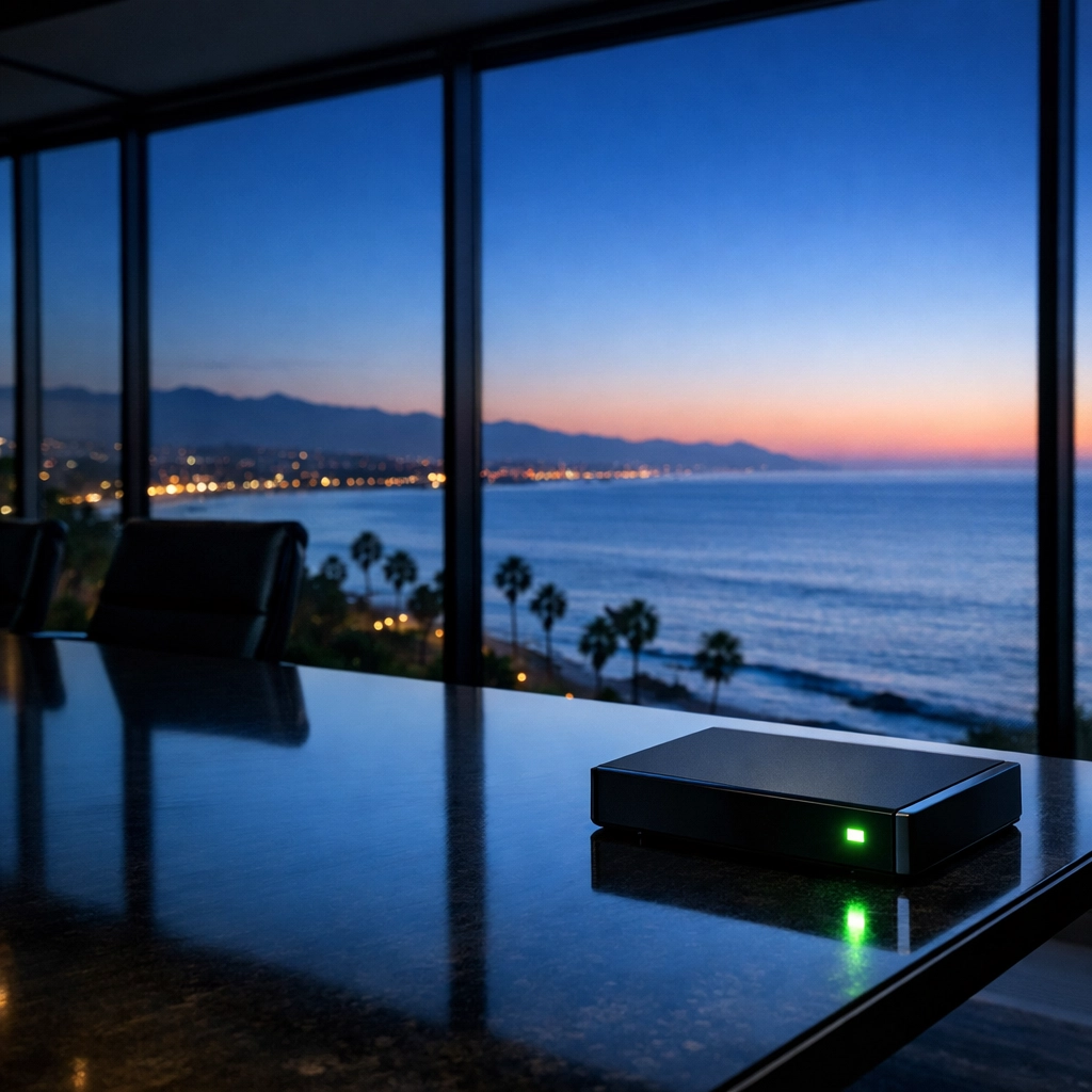 Modern Santa Barbara office showing secure network security services for local defense contractors.