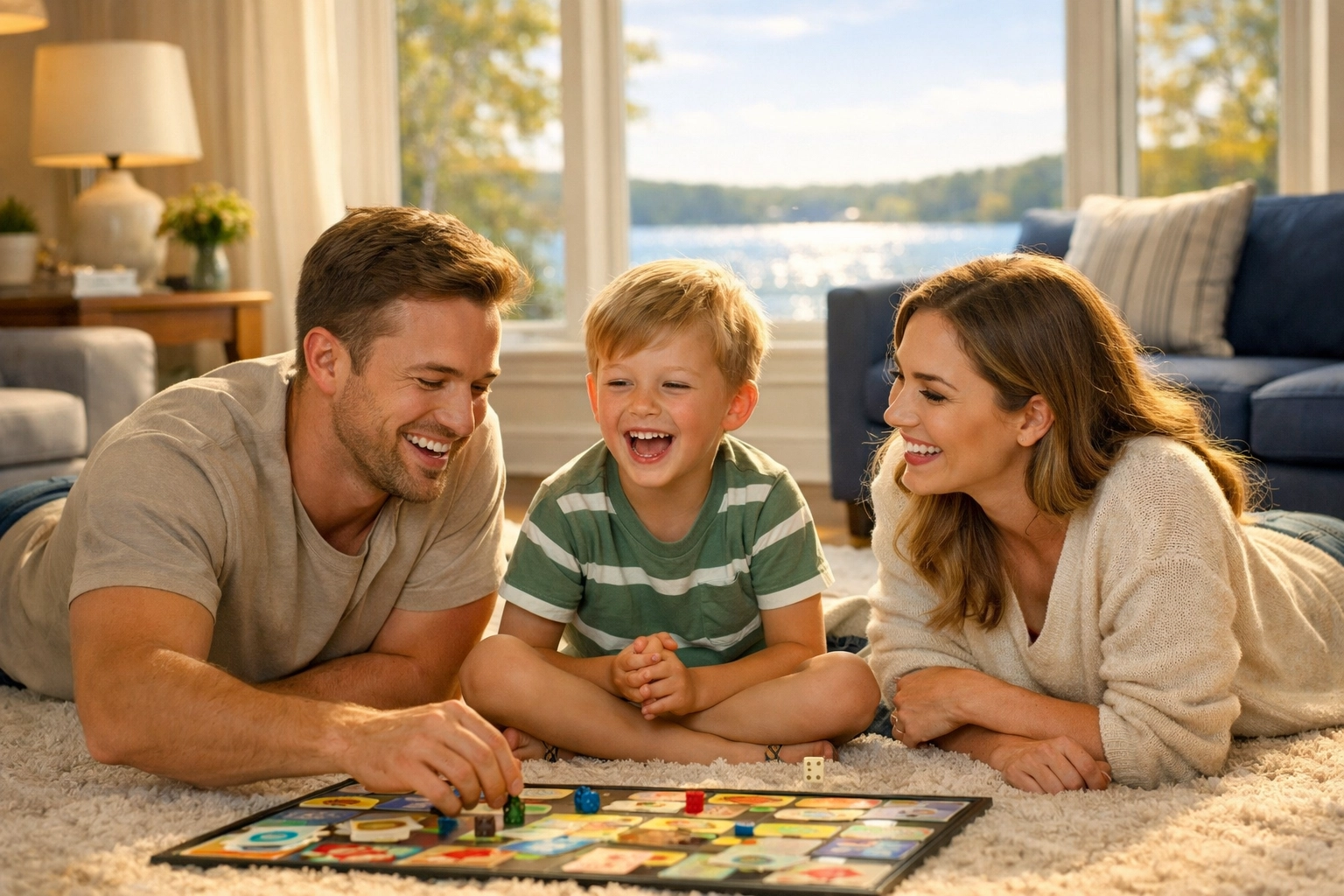 A happy family enjoying their spotless Newton home near Crystal Lake thanks to weekly house cleaning.