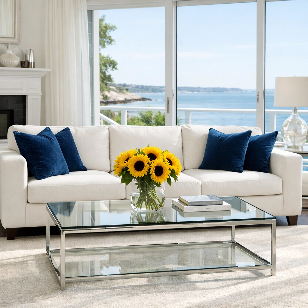 A clean and dust-free luxury living room in Milford after a professional post construction cleaning service.