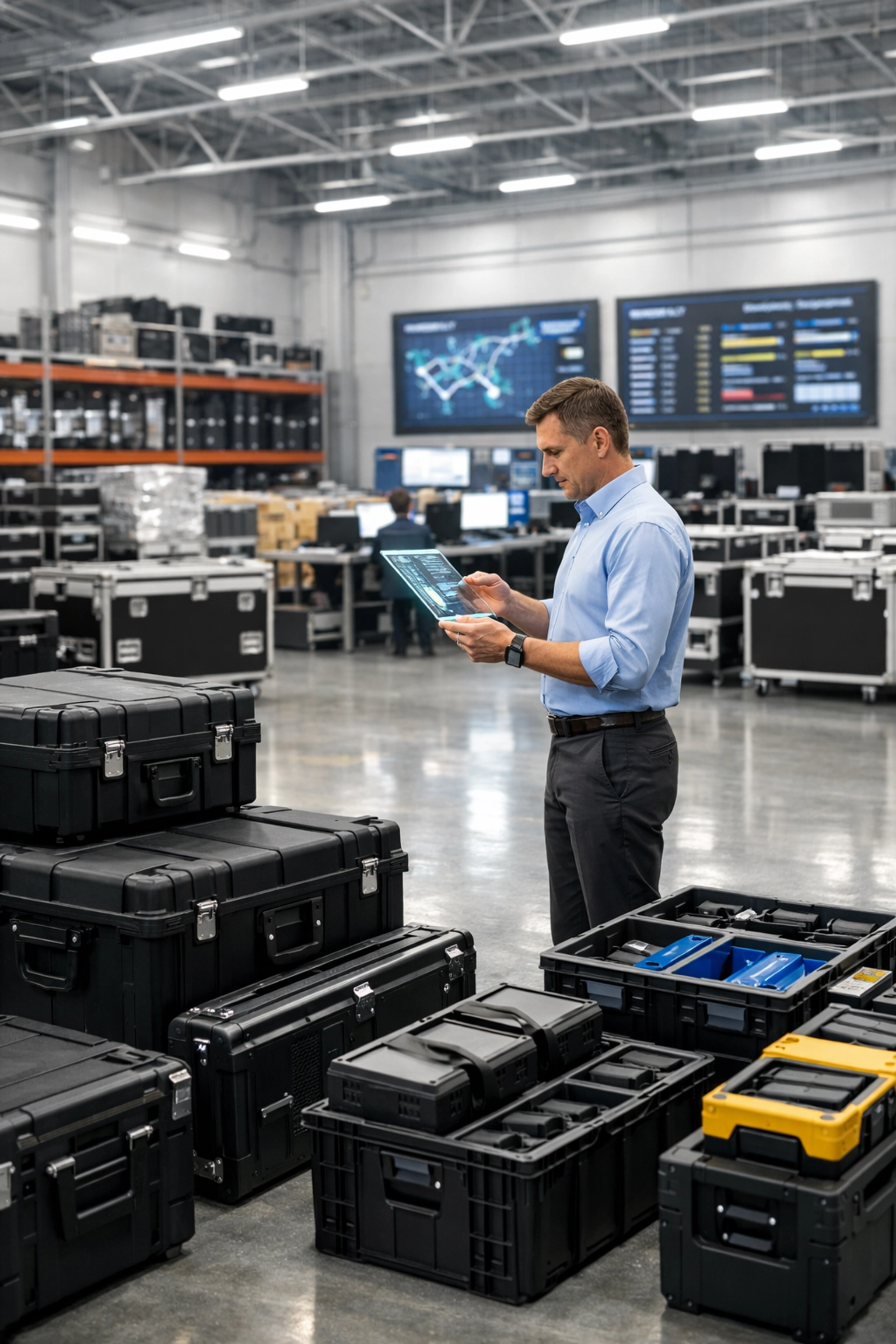 Corporate logistics staging facility for Super Bowl event management and inventory control.