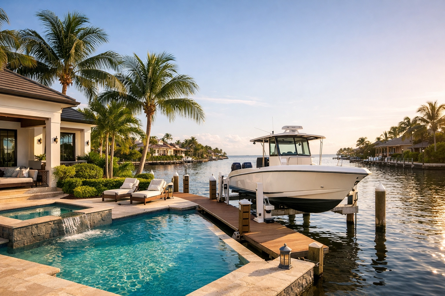Luxury Southwest Florida waterfront home with a private boat dock and canal access.