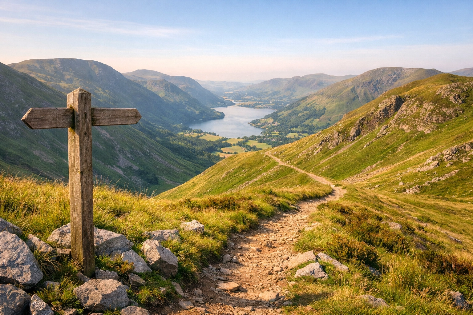 Lake District trail and signpost for guided UK hiking and easy navigation