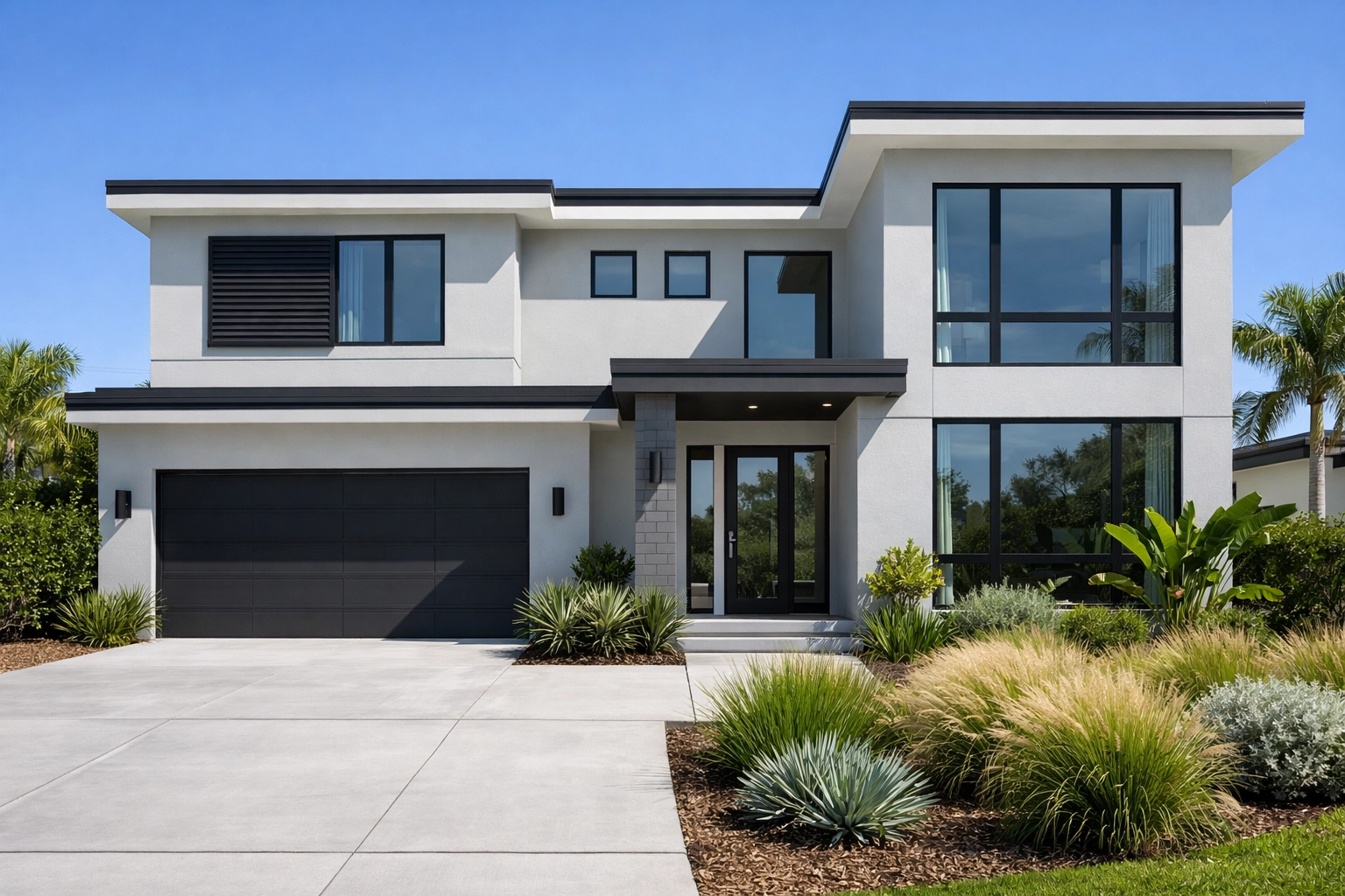 Contemporary Orlando home with light gray weather-resistant exterior paint and modern design