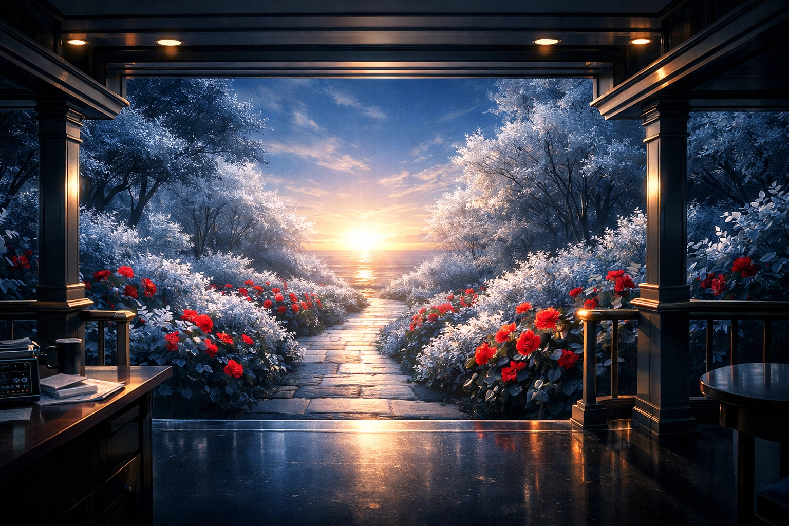 A serene garden path leading toward light, representing a journey toward peace and spiritual health in Christ.