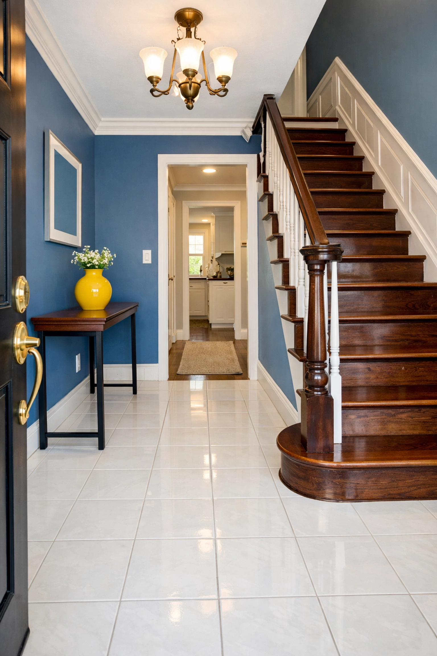 Clean and welcoming entryway of a Bolton MA home prepared for new residents to move in.