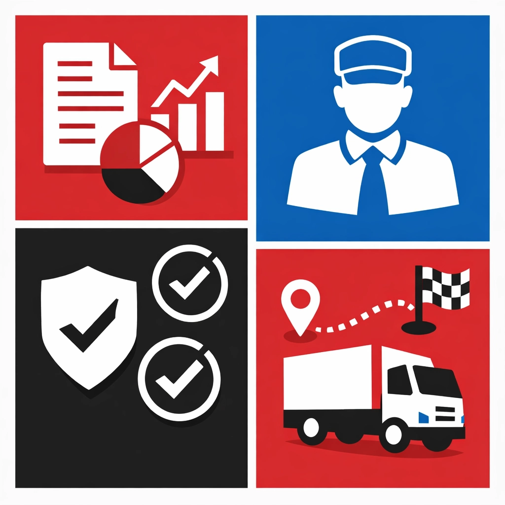 Four modules of Transport Manager CPC qualification covering business, drivers, compliance, and operations