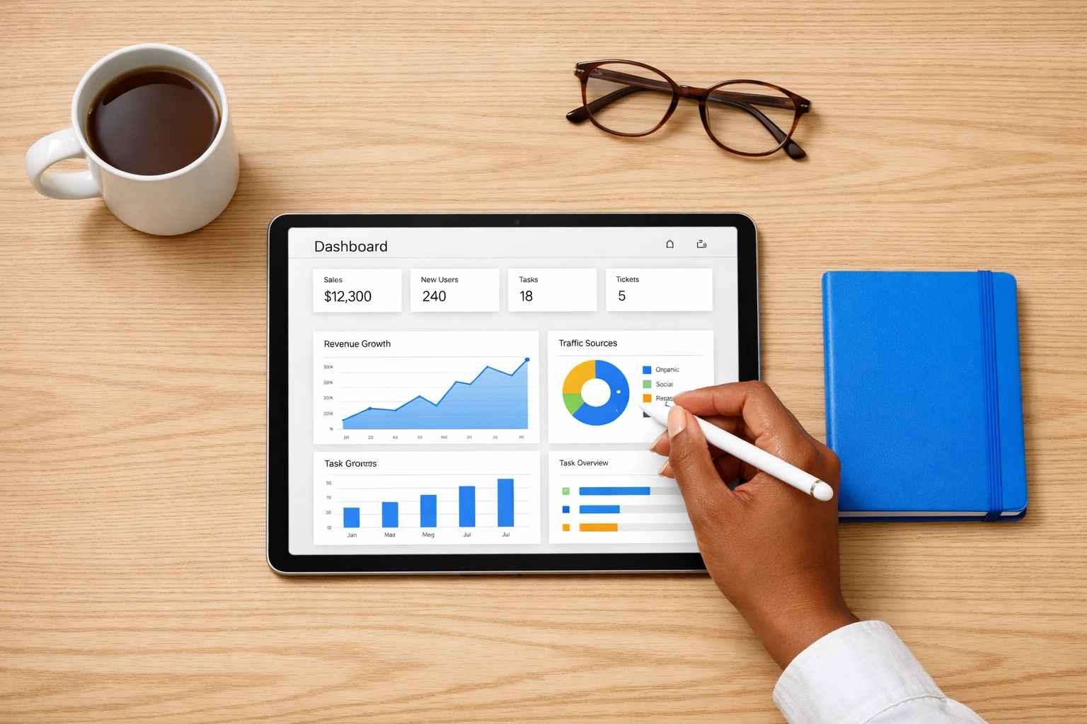 A professional reviewing a payroll dashboard on a tablet to ensure quarterly compliance.