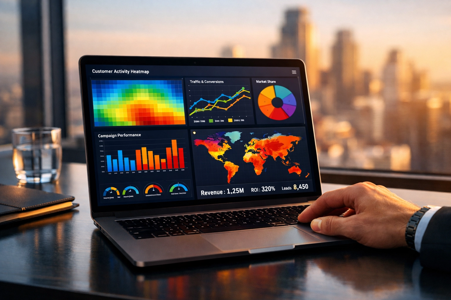 Marketing analytics dashboard showing campaign ROI and engagement metrics for Super Bowl NIL strategy.