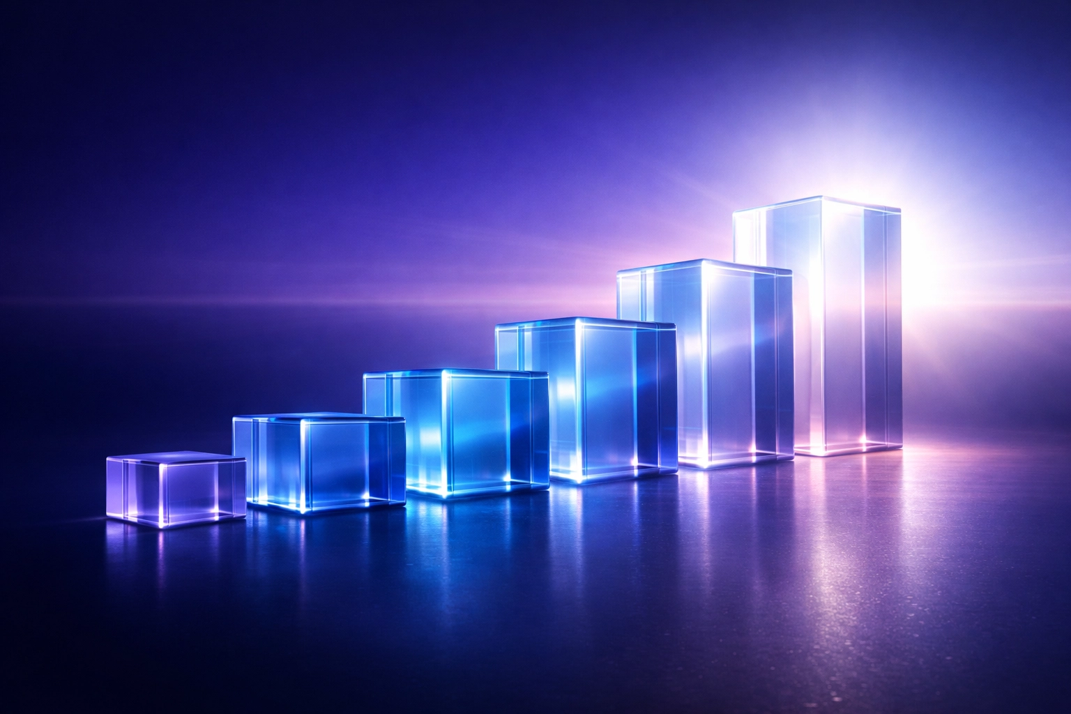 Abstract glowing staircase symbolizing the steady progress and momentum of a consistent social media posting schedule.