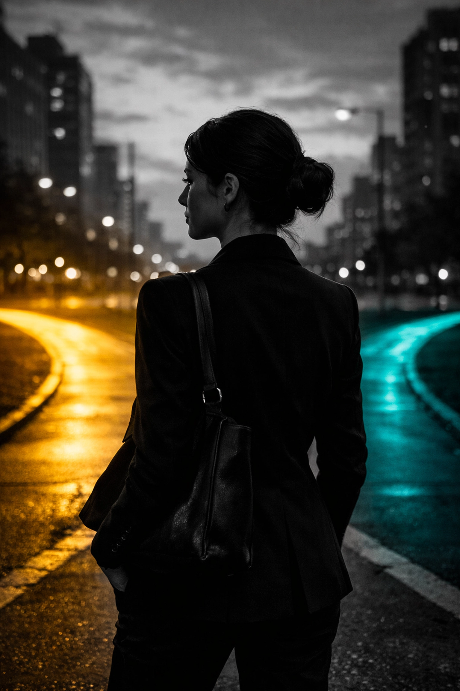 Woman at crossroads making difficult relationship decision about her marriage future