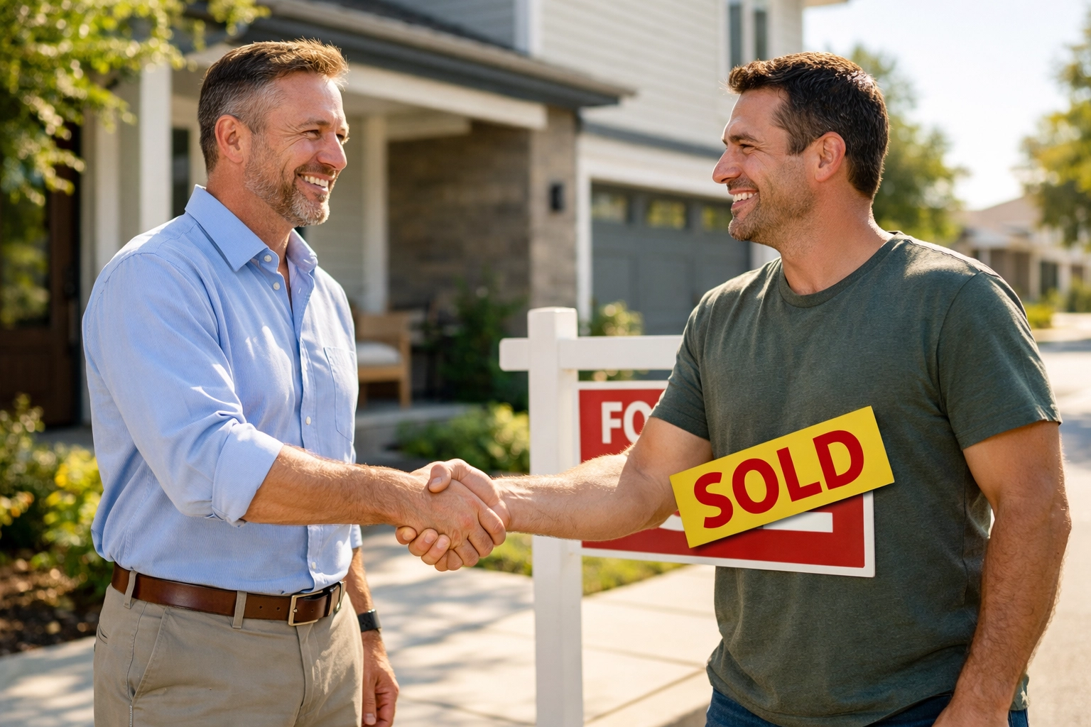 Expert real estate agent near me shaking hands with a buyer after a successful Phoenix home sale.