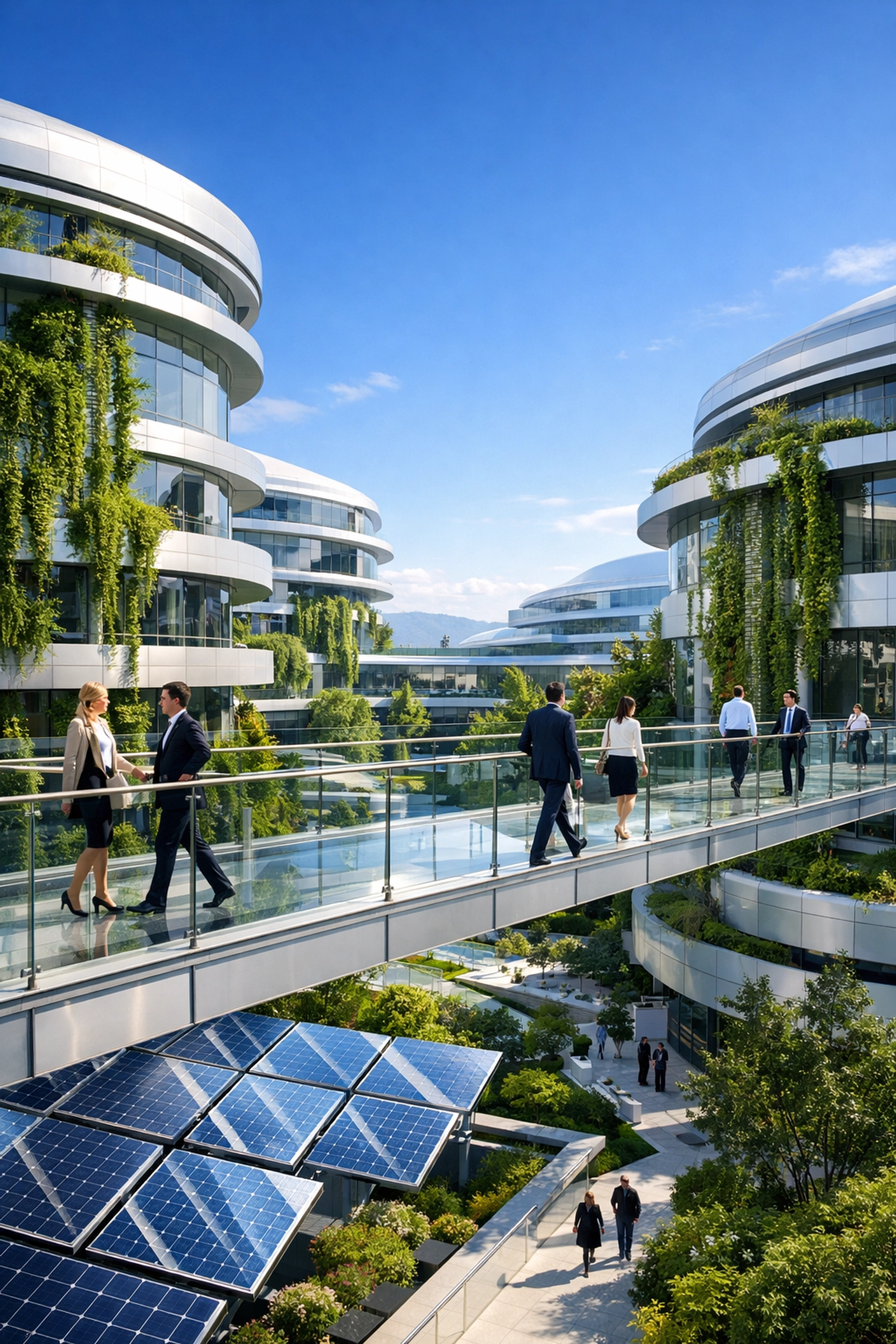 Eco-friendly Silicon Valley corporate campus representing sustainable innovation in California business.