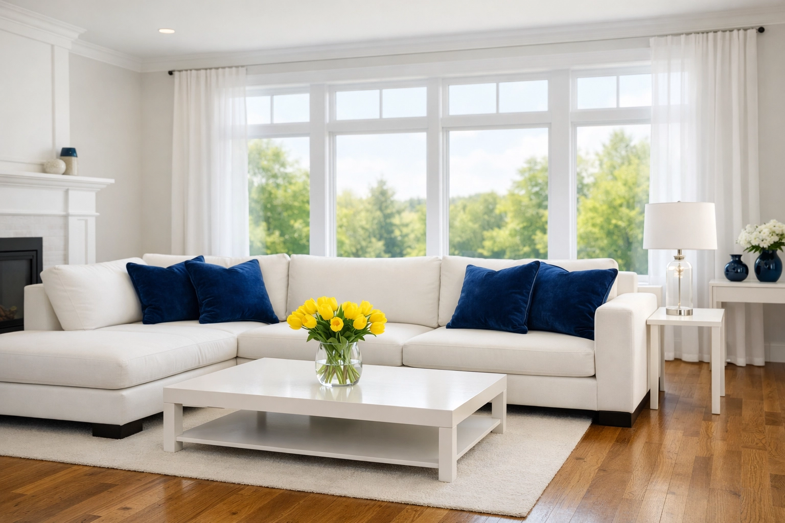 A pristine Marlborough living room after a professional house cleaning service for better indoor air quality.